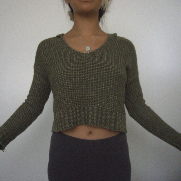 Knitted Green Hoodie Crop Top - Picture 1 of 4